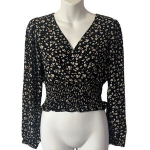 Nine Britton long sleeve surplice smocked blouse size S